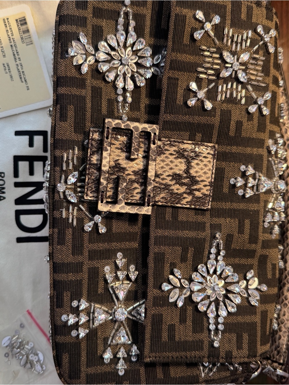 Special edition one of a kind Fendi baguette crystal embellishment snake skin - Picture 8 of 12